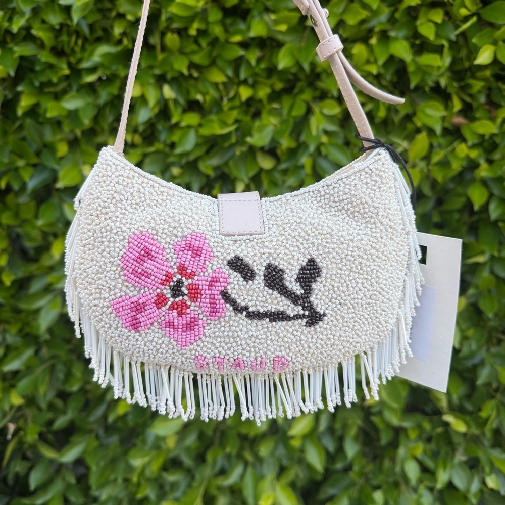 STAUD Alana Shoulder Bag Floral Beaded Shoulder Bag - Pink & White - Picture 3 of 6